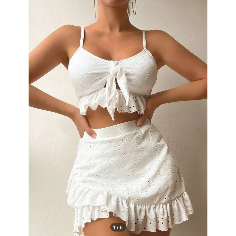 Hip Wrap Skirt Split Body Three Piece Set with Lace Up Beach Bikini Swimsuit F41733