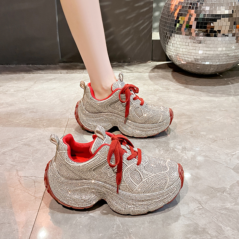 New Women's Fashion Diamond Shoes Shining Designer Platform Sneakers Luxury Thick Soled Casual Shoes Fashionable outdoor anti slip running shoes 
