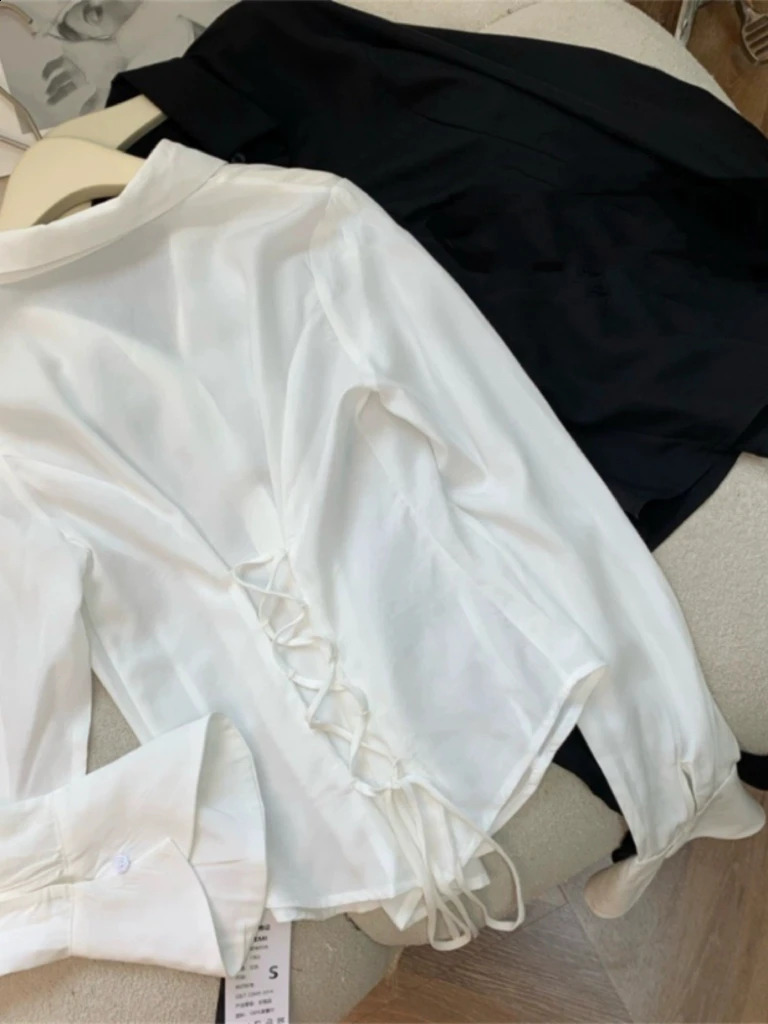 Sexy ultra-thin lapel womens shirt solid lapel single chest shoulder strap Tunic Female Blouses spring trend womens T 241115