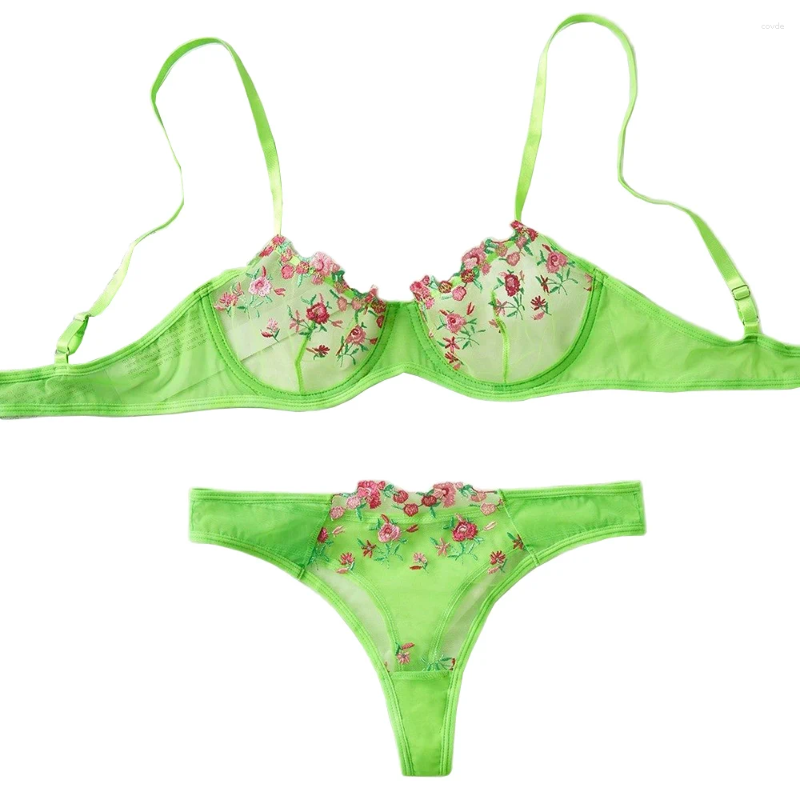 Sexy Set Bras Sets Woman 2 Pieces 2024 Lingerie Set Sexy Floral Embroidery Underwear Transparent Lace Short Skin Care Kits Delicate Fairy z241024