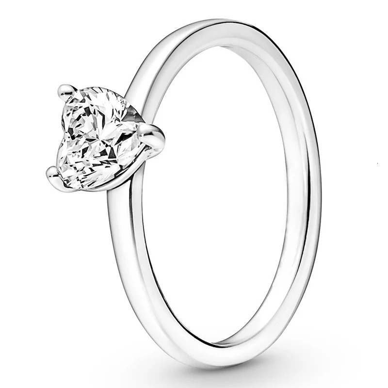 925 Sterling Silver Ring Mom Pave Double Heart Solitaire Round Halo With Crystal For Women Birthday Gift Fashion Jewelry 240417