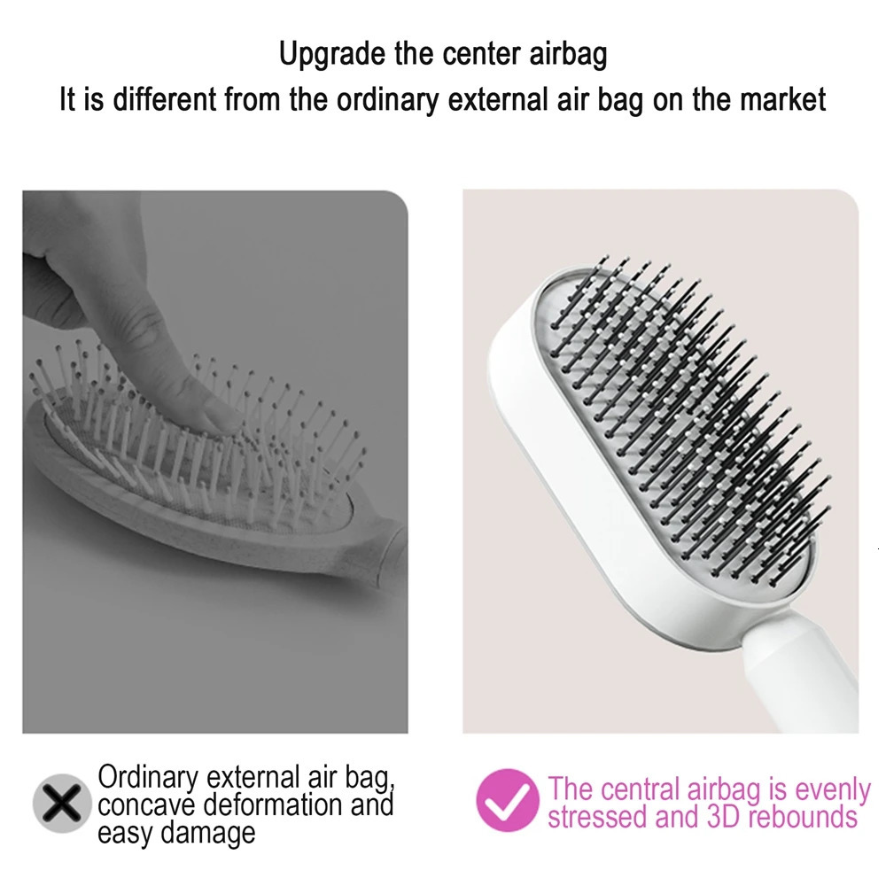 Hair Air Cushion Massage Comb Brushes Mini TPR One-Key Self Cleaning Detangling Scalp Anti-static Air Bag Styling Tools Beauty 240407