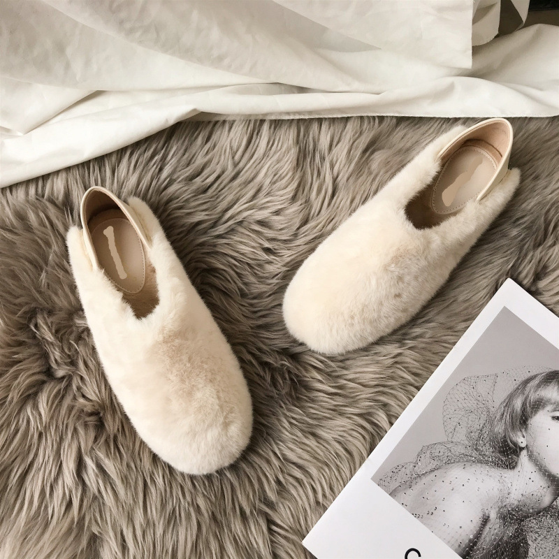 Women's Slippers:Winter Simple Design Solid Color Fleece Warm Fur Shoes Outdoor Flat Bottom,Black/Beige/Khaki,Free shipping 2e50