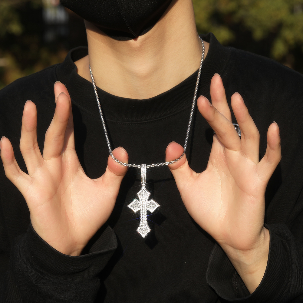 Hip Hop Cross Pendant Necklace TopBling 5A T Zircon 18K Gold Plated Rap Jewelry