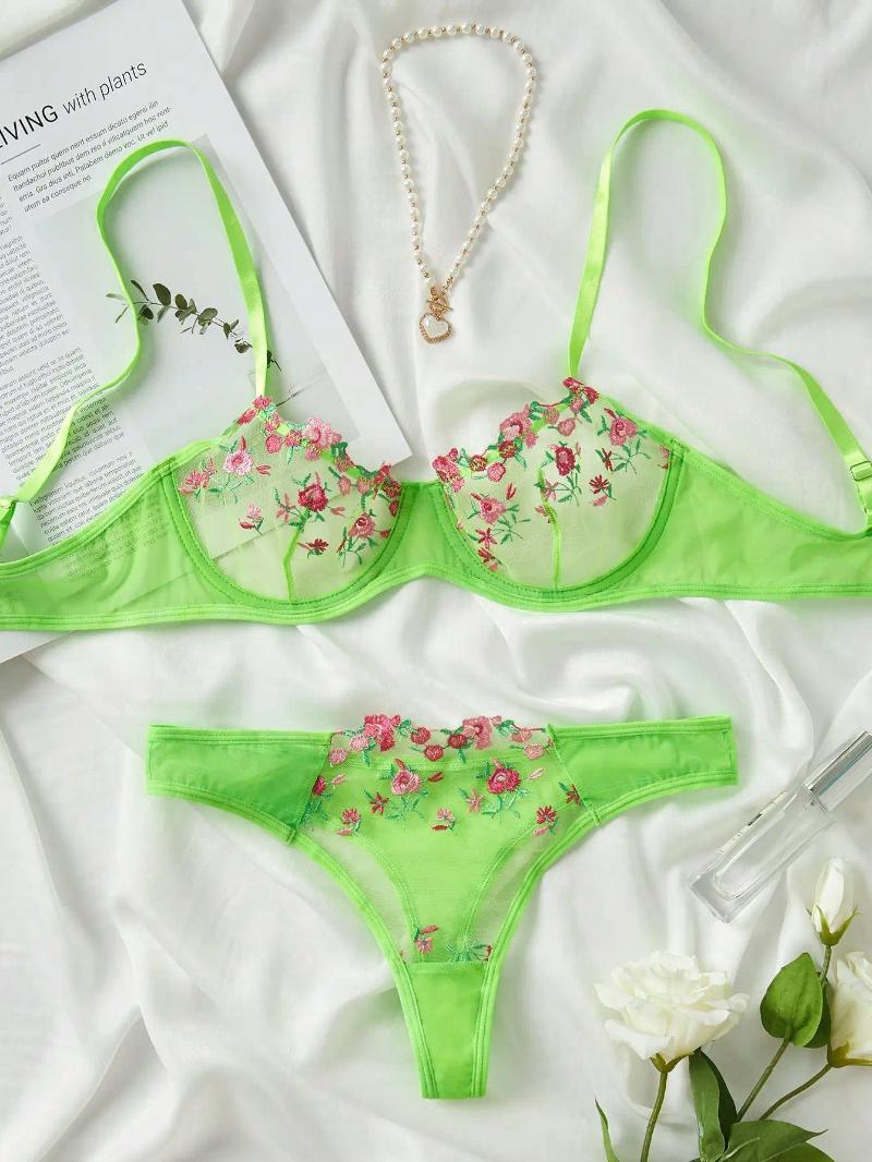 Sexy Set Bras Sets Woman 2 Pieces 2024 Lingerie Set Sexy Floral Embroidery Underwear Transparent Lace Short Skin Care Kits Delicate Fairy z241024