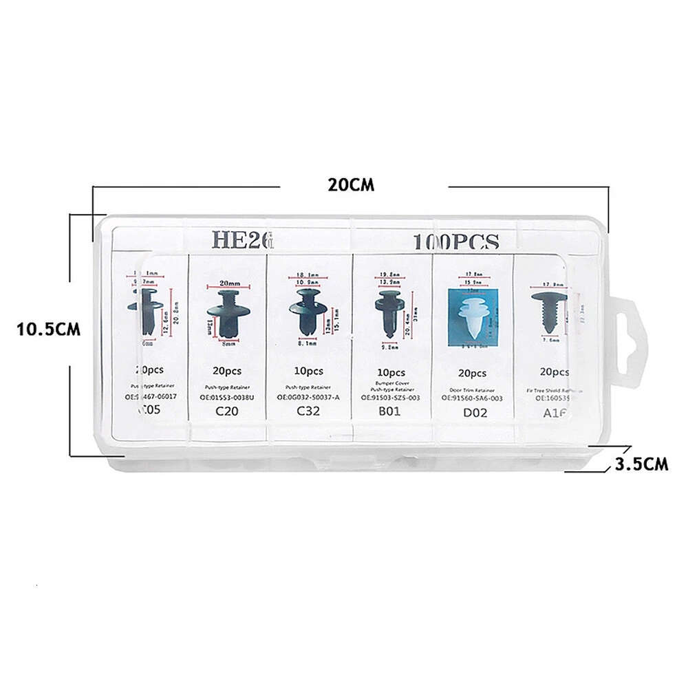 New HE26 Clip 6 Size Mixed 100pcs Auto Car Body Push Pin Rivet Bumper Door Trim Panel Retainer Fastener Kit
