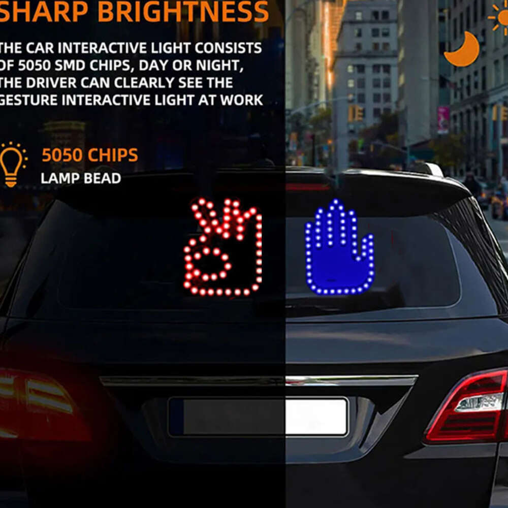 9 Styles New Car Funny Finger with Remote Control LED Luminated Gesture Light Hand Lamp Sticker Glow Panel for Rear Windshield