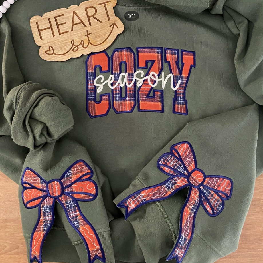 Family Pet Christmas Hoodie with Glitter Bow Embroidery Custom Made
