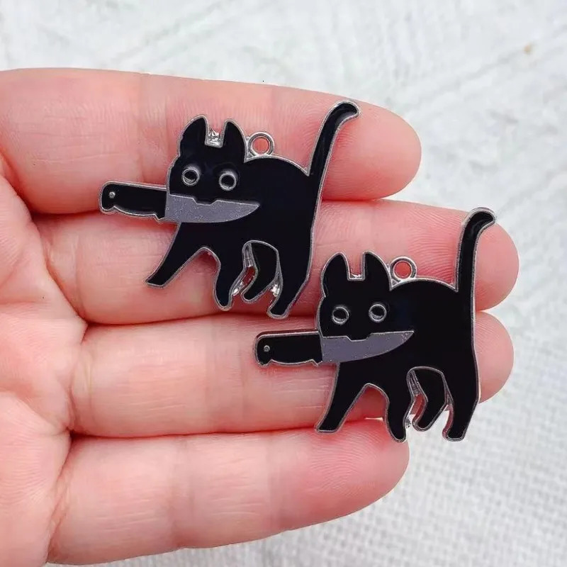 10pcs Enamel Halloween Killers Cat Charm for Jewelry Making Earring Pendant Bracelet Necklace Accessories Diy Supplies Materials 240408