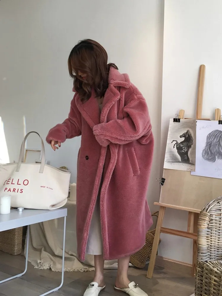 JuneRain Women Winter Longer Faux Fur Warm Coat Long Sleeve Vintage Female Thick Teddy Bear Coat Casual Loose Oversize Outwears 241116 - view 5