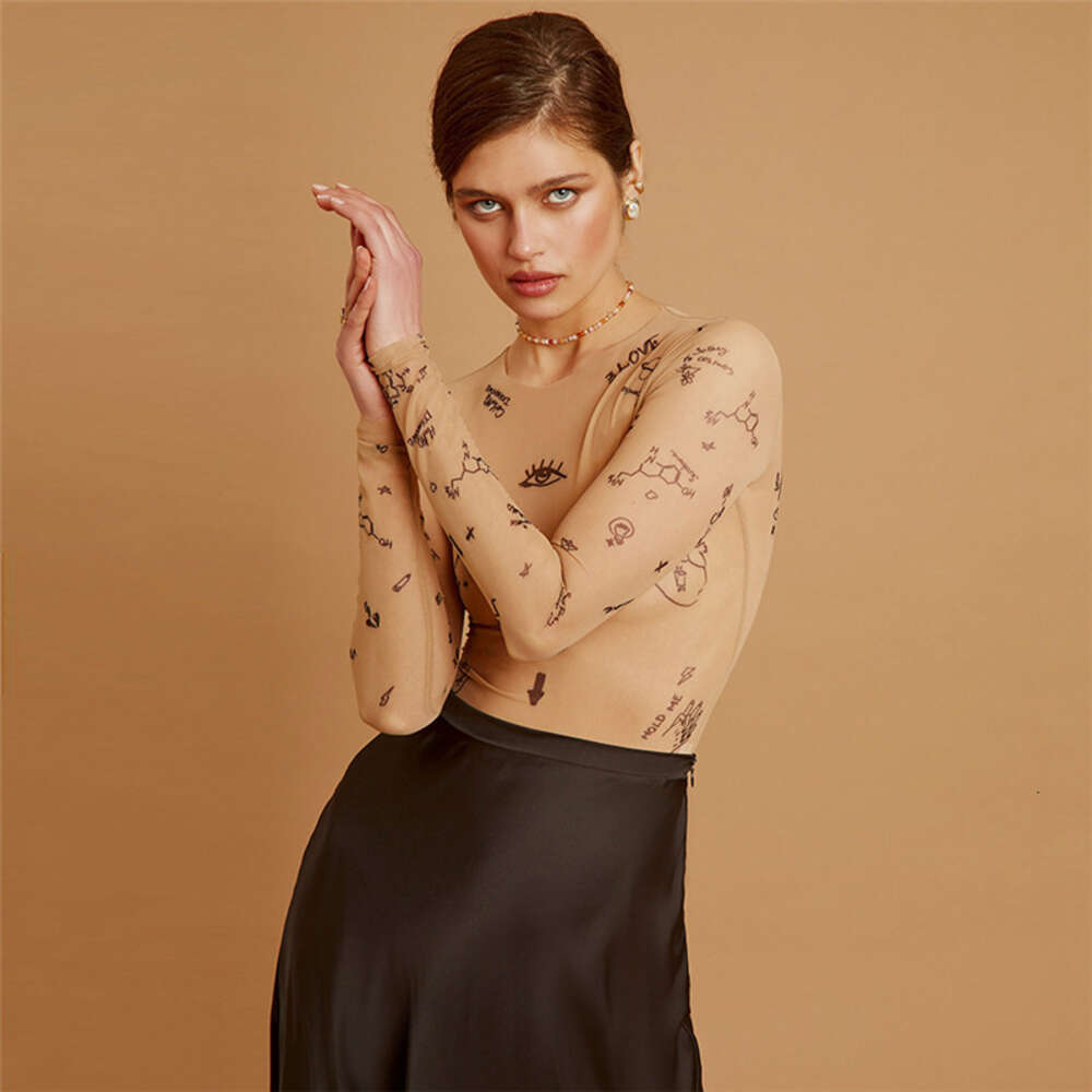 2024 Summer New Women's Round Neck Long Sleeved Fashion Mesh Perspective Sexy Slim Fit Jumpsuit for Women F41721