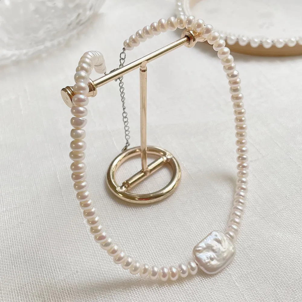 Elegant and truly natural freshwater pearl necklace suitable for womens Baroque irregular square pearl charm short necklace wedding gift 241116
