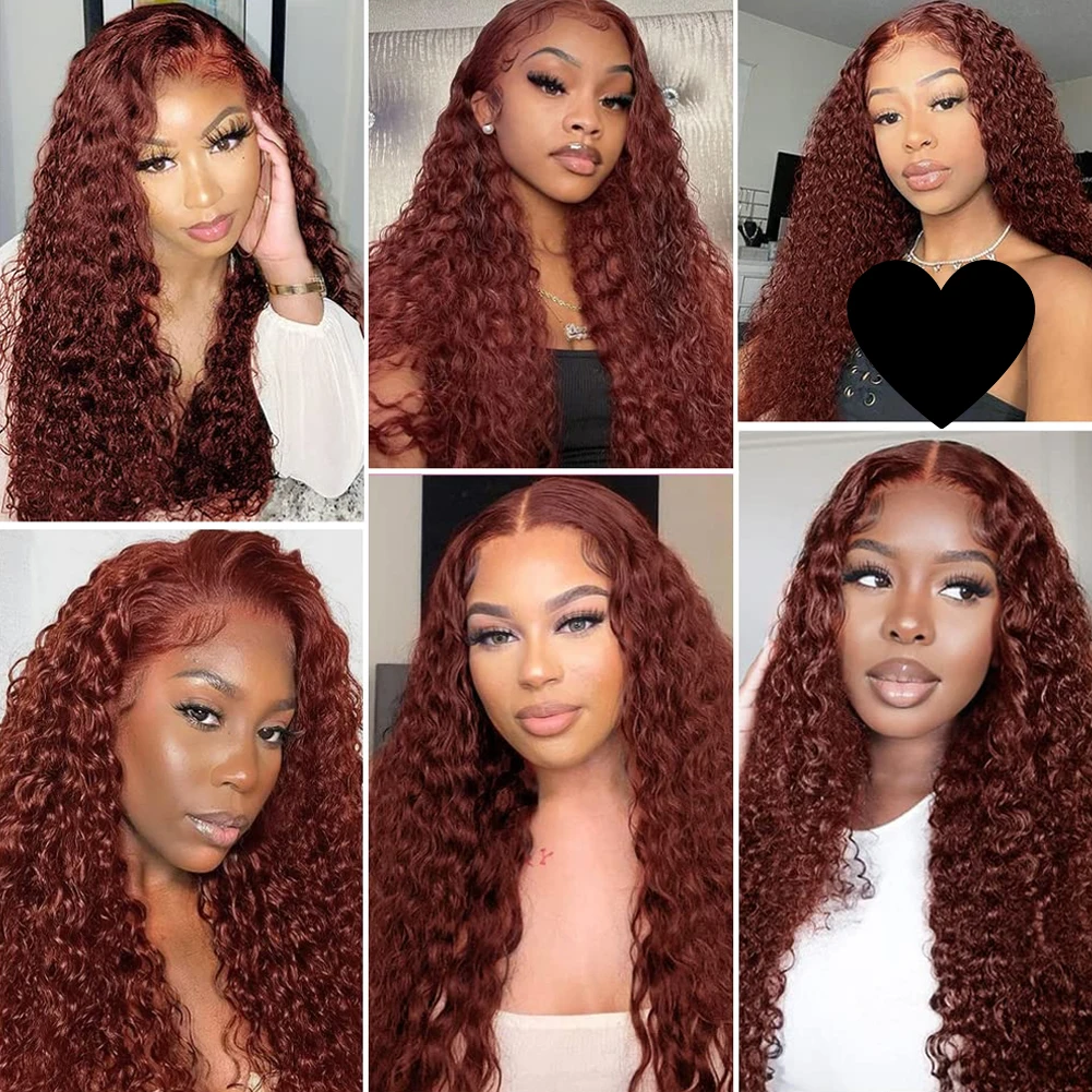 Reddish Brown 360 Lace Frontal Kinky Curly Ready To Wear Human Hair Wigs Auburn Copper Red Colored Preplucked Glueless Synthetic Wig