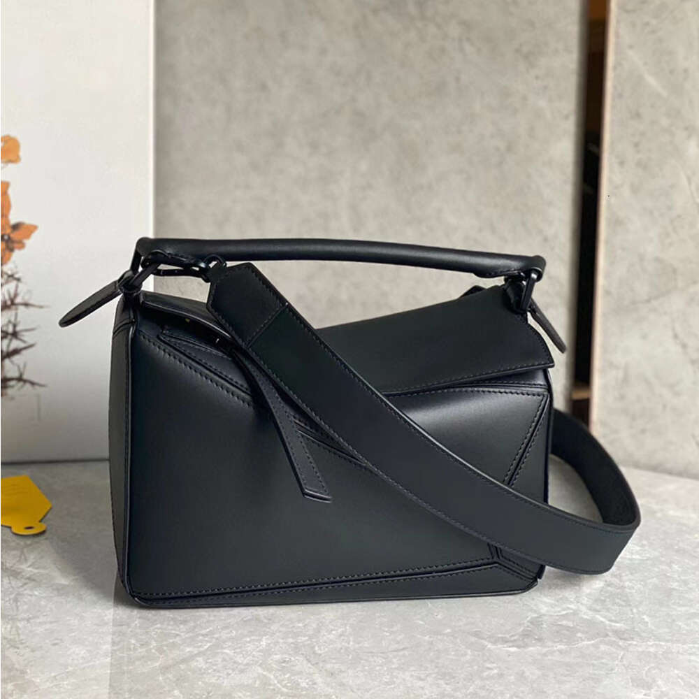Bags Satin Cowhide 22 Cool Black All Puzzle Wide Shoulder Strap Geometry Unisex