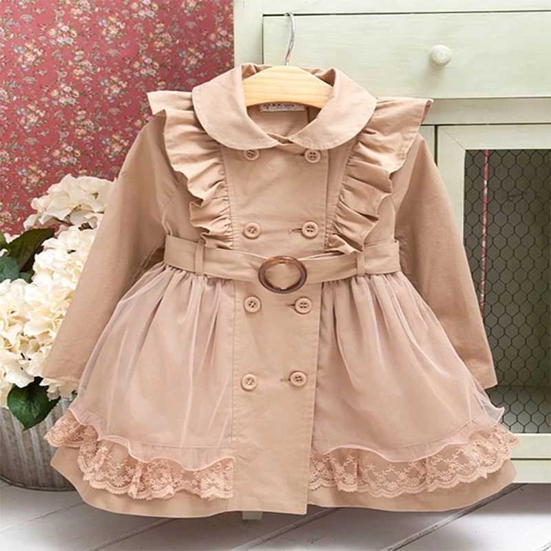 3-12 year old girl trench coat spring and autumn lace border windproof coat Korean version chiffon childrens jacket new childrens clothing M241116