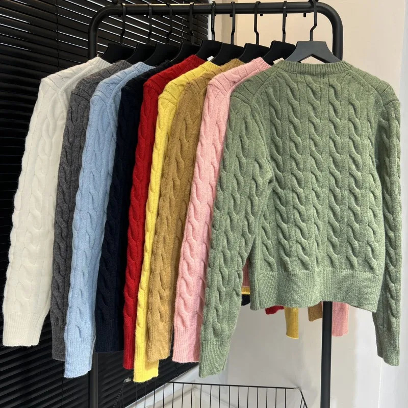 Autumn Winter Women Cashmere Cotton Cardigan Sweater Womens Embroidery Twist Solid Knitted Wool Jumper Tops F875 241116