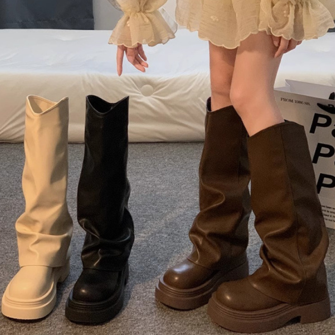 2024 Women's Winter Boots: Versatile Retro Style Long Boots, Anti-Slip Thick Sole, Black/Beige/Brown b0f9