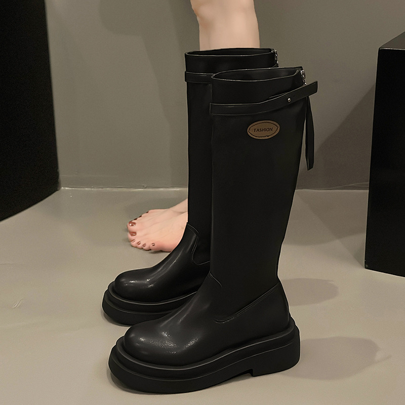 French White Thick Soled Casual High Boots Free Shipping.