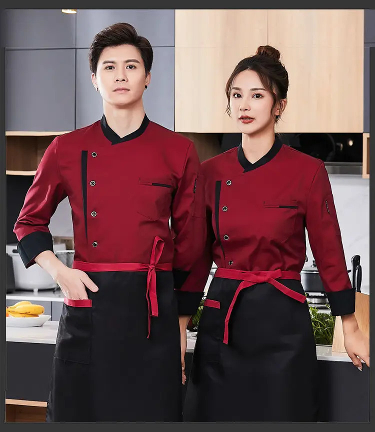 Restaurant Chef Jacket Top Long short Sleeve el Cafe Kitchen Work Wear Bakery Cooking Tops Fast Food Uniform for men 240412