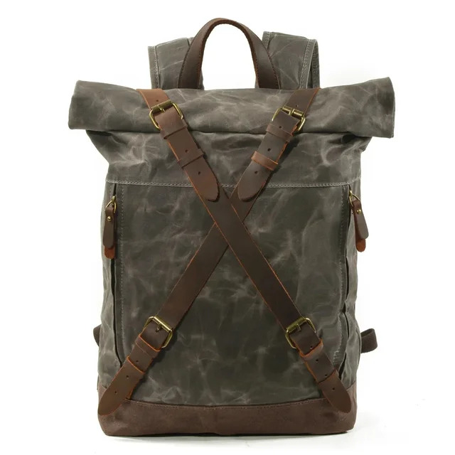 Men's Waterproof Wax Canvas Hiking Outdoor 30 L Travel Bag Anti-Theft Laptop Retro Rolled Backpack Canvas BagVoyage