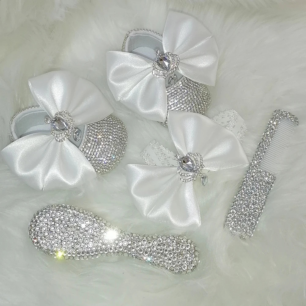 Handmade bow Rhinestone baby girl childrens shoes hair pacifier clip comb first Walker sparkling crystal shower gift 241116