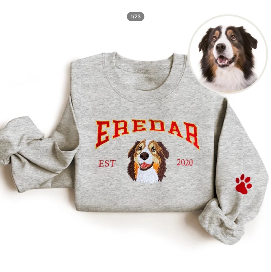 Custom Photo Portrait Embroidery Sweatshirt with Pet Name - Personalized Family Keepsake for Your Beloved Companion