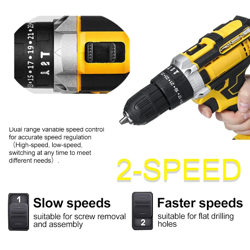 Wiredless Impact Drill Screwdriver Rechargeable Battery Cordless Hammer 253Torque Setting Electric Power Tool 240402