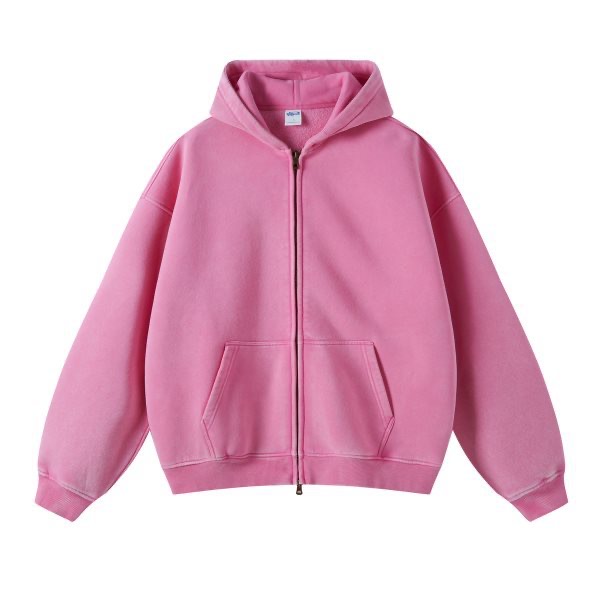 Wholesale streetwear heavyweight oversized hoodie no string zip up hoodie vintage acid wash mens hoodie