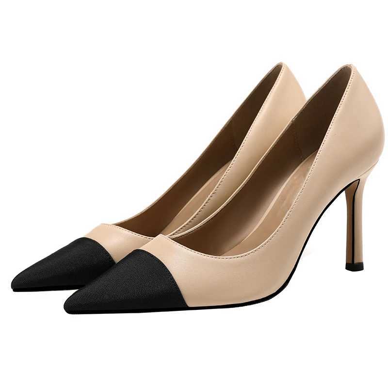French leather Etiquette Social small perfume style single point shoes womens color shallow mouth high heel stiletto shoes Y241116