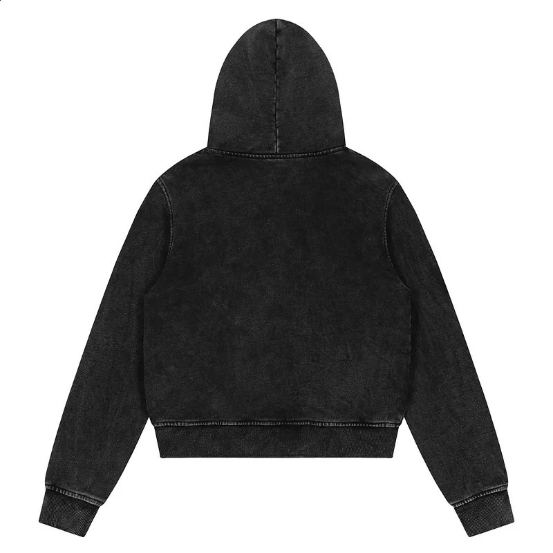 American Style Black Zippered Cropped Hooded Sweatshirt Jacket For Men Women Spring Autumn Cardigan Petite Top 241116