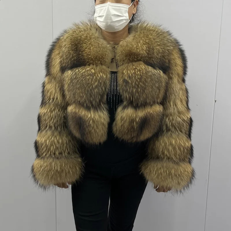 BEIZIRU Real Raccoon Fur Coat Women Winter Long Sleeve Natural Jackets Thick Top 241116