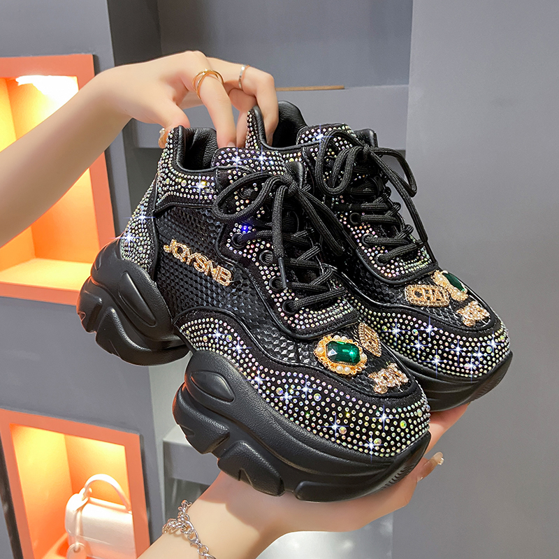 High Quality Fashion Women's Shoes New Rhinestone Women's Sneakers Diamond Breathable Luxury Designer Casual Platform Shoes Shiny outdoor ru