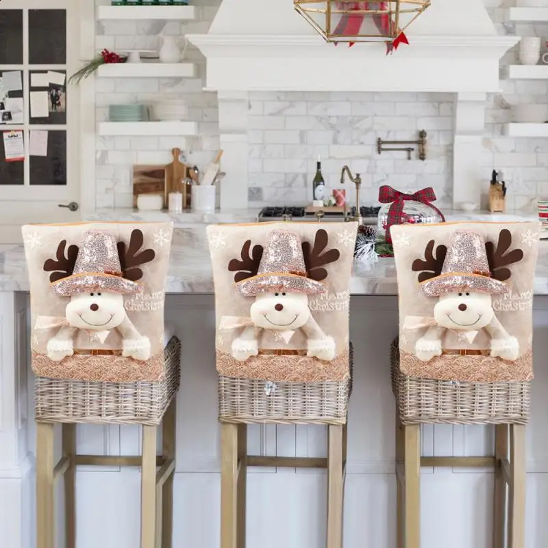 Christmas Chair Back Covers Santa/Snowman/Elk Cute Dining Chair Slipcover Chair Protector for Kitchen Party Decor 241116