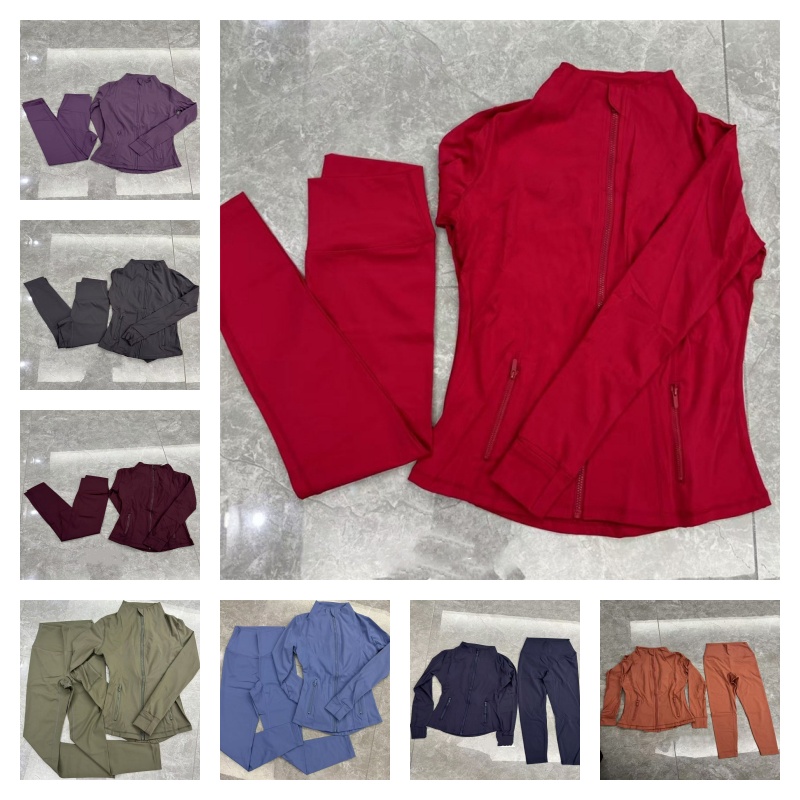 Women Yoga Sets Fitness High Waist Leggings Sports Jackets Zip Up Coat Elastic Sportswear Outfits Pants Gym Clothes Suits Workout Tracksuits