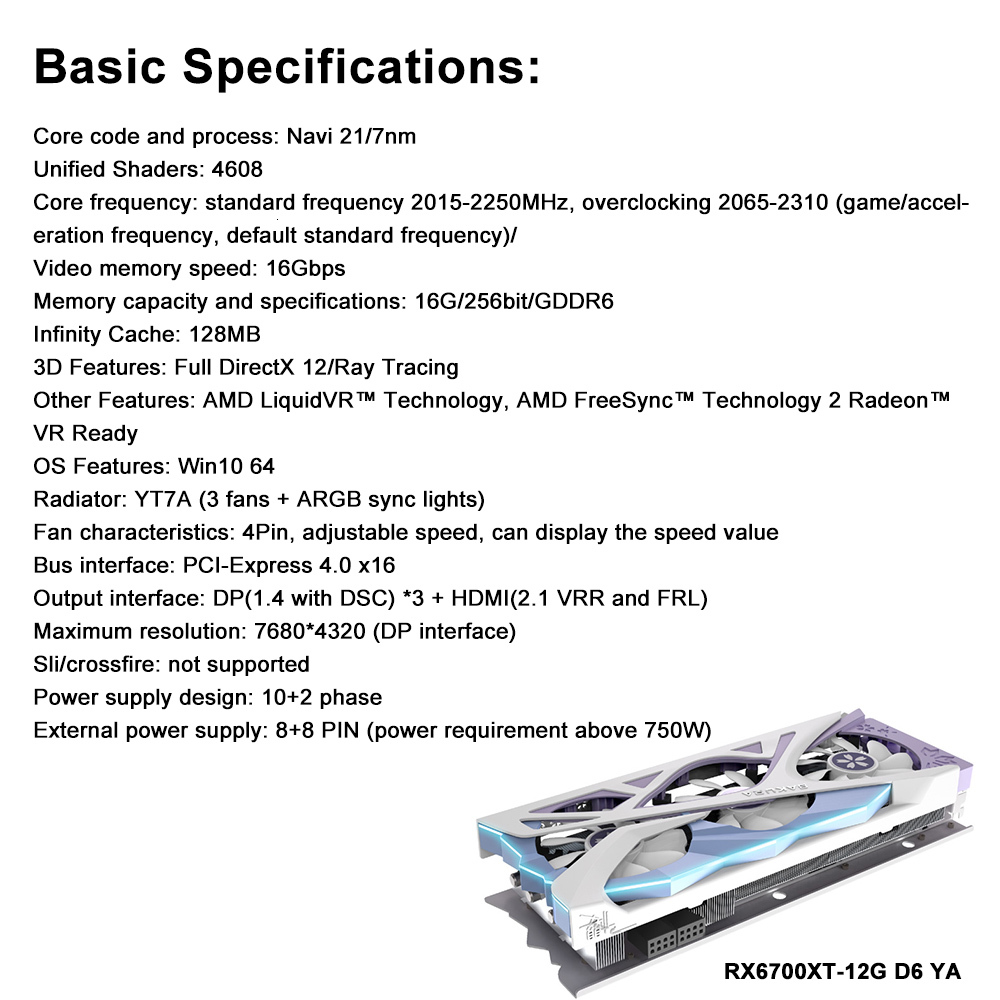 YESTON New RX6800XT RX 6600 RX 6650 XT RX 6750 XT RX 6500 XT Graphic Card GDDR6 Game Video Card RGB Computer Desktop GPU