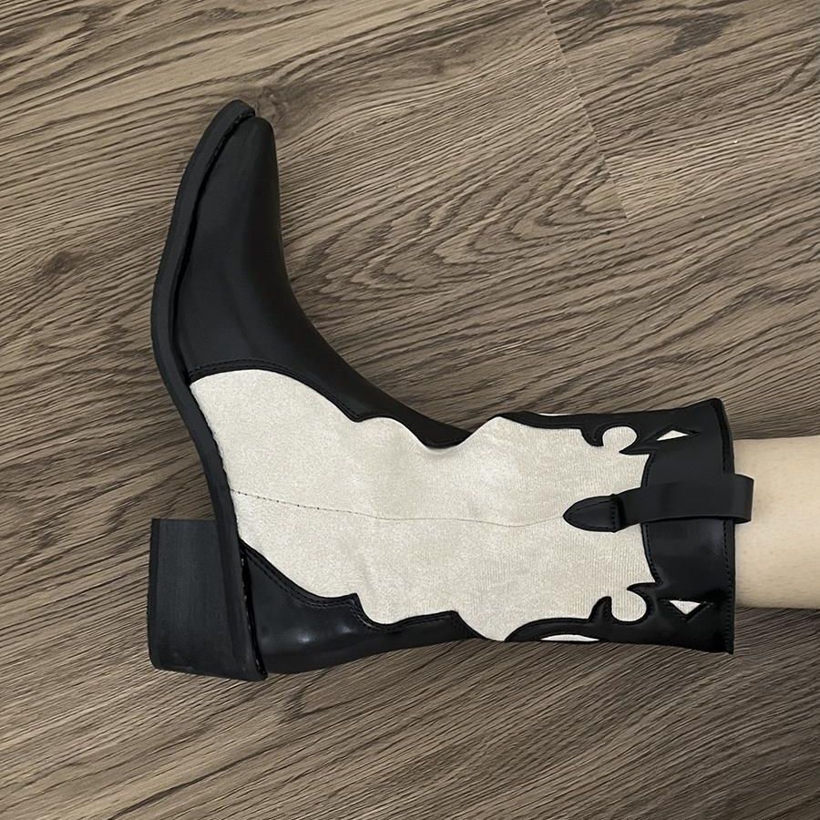 Black Pointed American Retro Western Knight Boots Free Shipping.