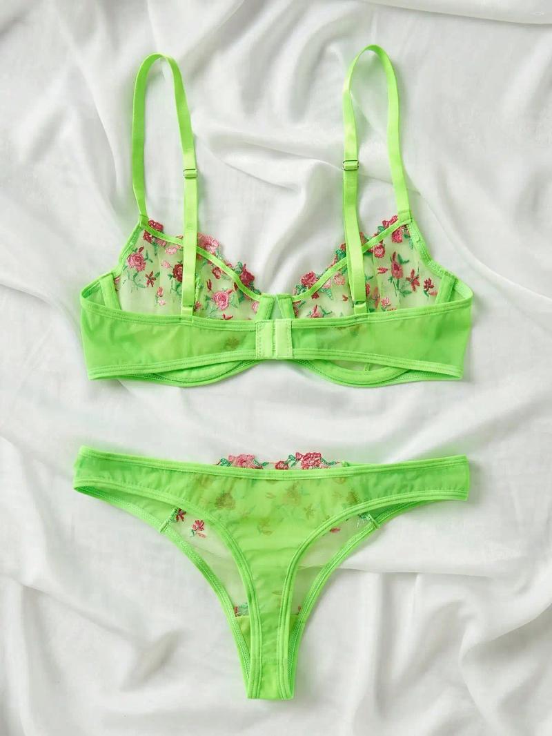 Sexy Set Bras Sets Woman 2 Pieces 2024 Lingerie Set Sexy Floral Embroidery Underwear Transparent Lace Short Skin Care Kits Delicate Fairy z241024