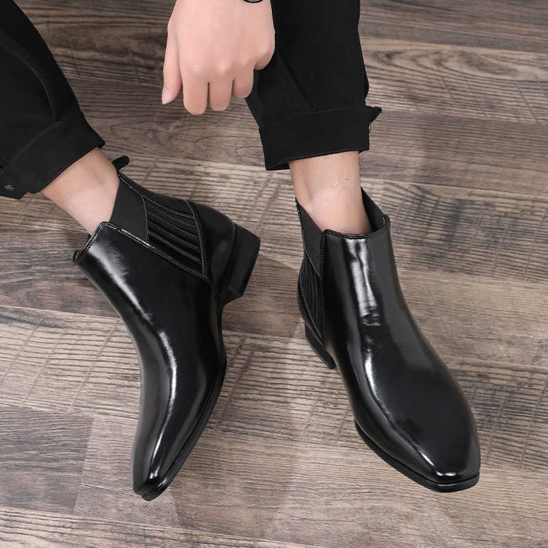 Boots Mens Pointed English Chelsea Boots Mens Minimalist High Top Business Dress Leather Shoes
