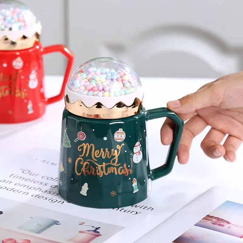 480ml Christmas Mugs with Lid Santa Claus Spoon Large Capacity Cute Creative Coffee Cup Xmas Gift for Kid Milk Tea Mug Drinking 241116