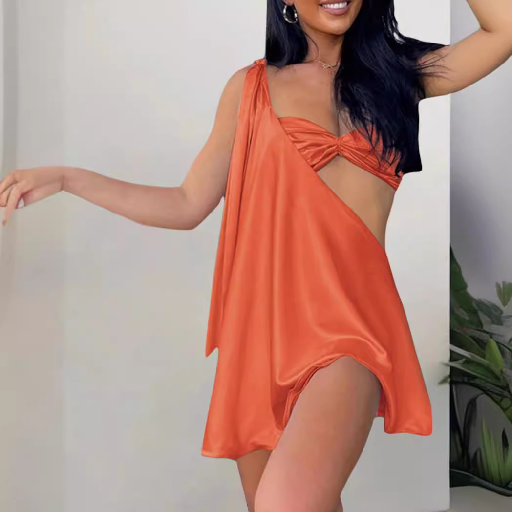 Casual Dresses Women White Off Shoulder Hollowed Out Mini Dress Sexy One Vest Backless Satin Summer Lady Party Club Robe AAA Discount for in-store pur