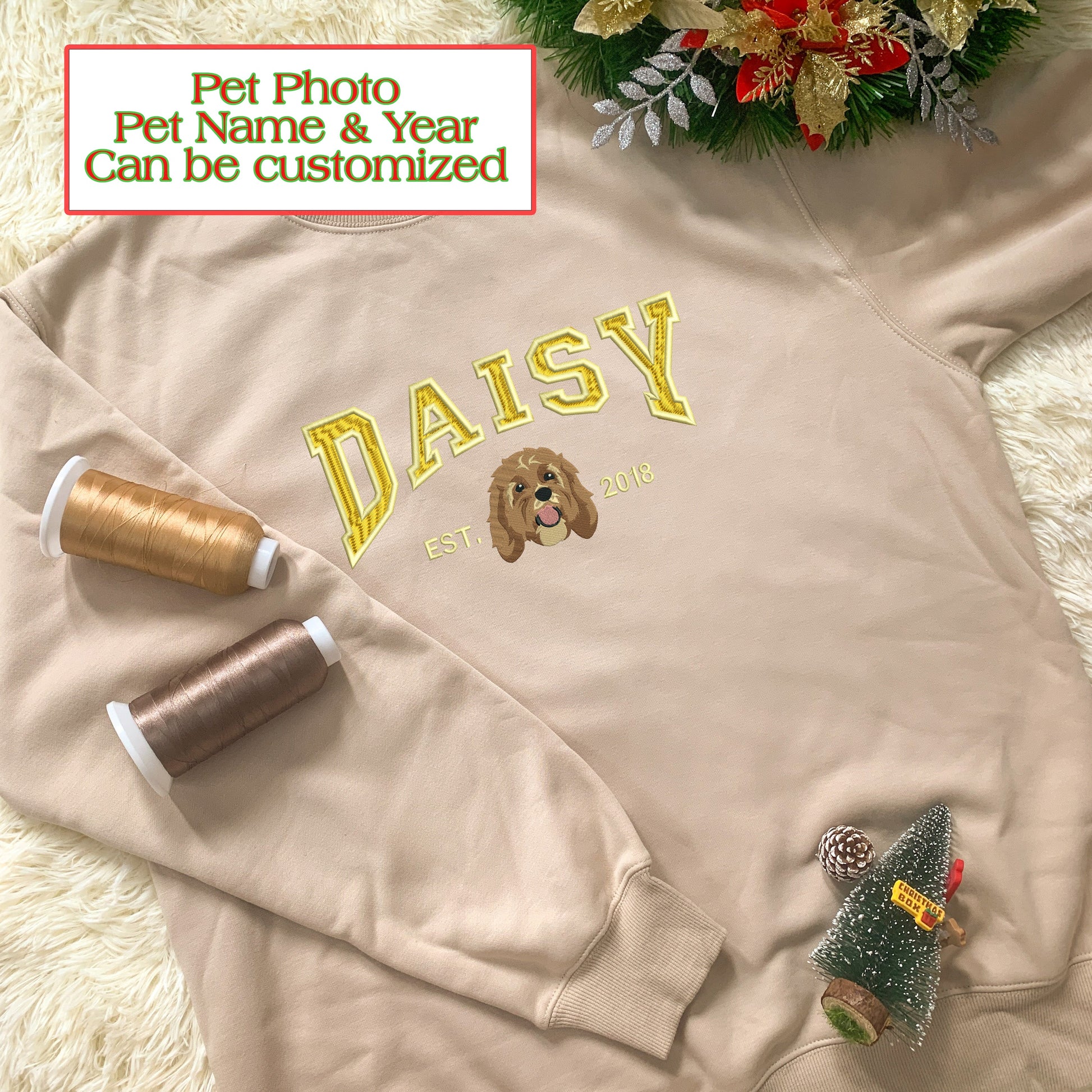 Pet Dog Cat Christmas Hoodie Sweatshirt - Personalized Embroidery to Create a Unique Festive Style for Your Pet.