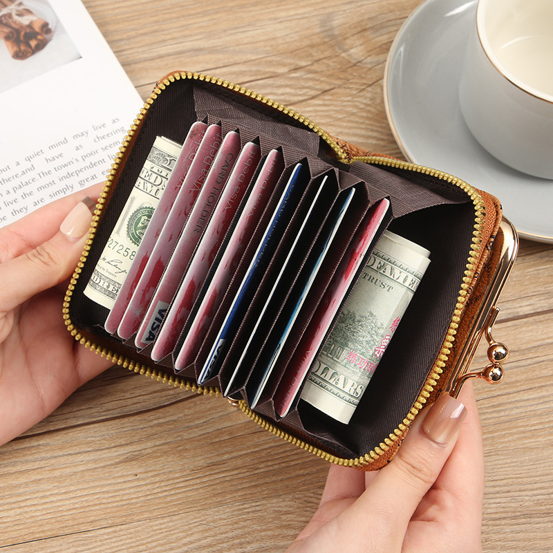 PT060,New Womens Fashion Zipper Short Wallet Large Capacity Coin Multi Slot Card Bag Money Clip