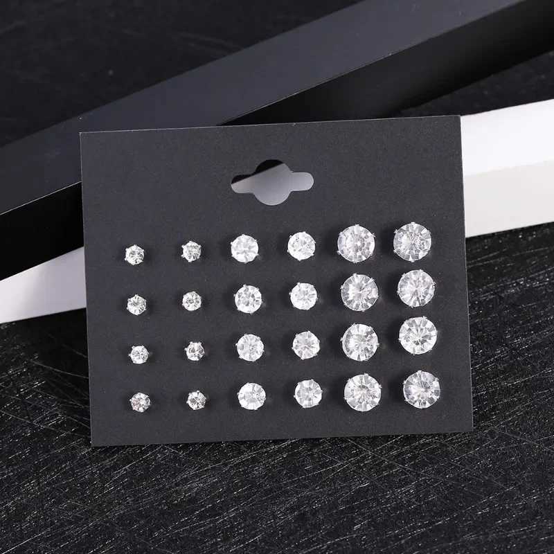 New 12 Pair/Pack White Shiny Wedding Stud Earrings Set For Women Men Crystal Jewelry Accessories Ooellen Jewelry Earrings XJ250623