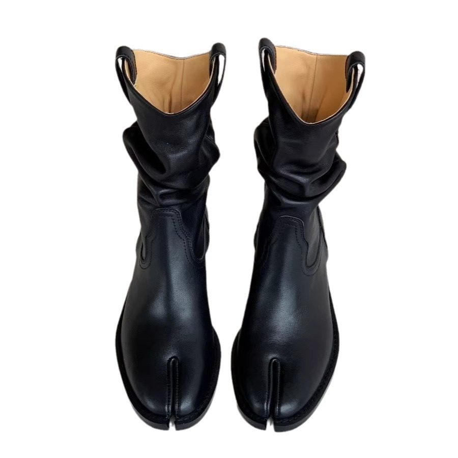 Retro Pointed Toe Split Toe Thick Heel High-heeled Knight Boots.