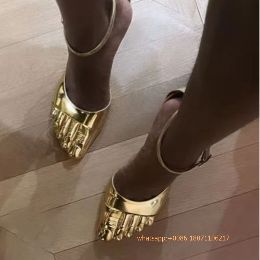 Sexy Gold Five Finger Roman Summer New Catwalk Street Party Thin High Heels Fashion Ladies Buckle Model Stage Sandals