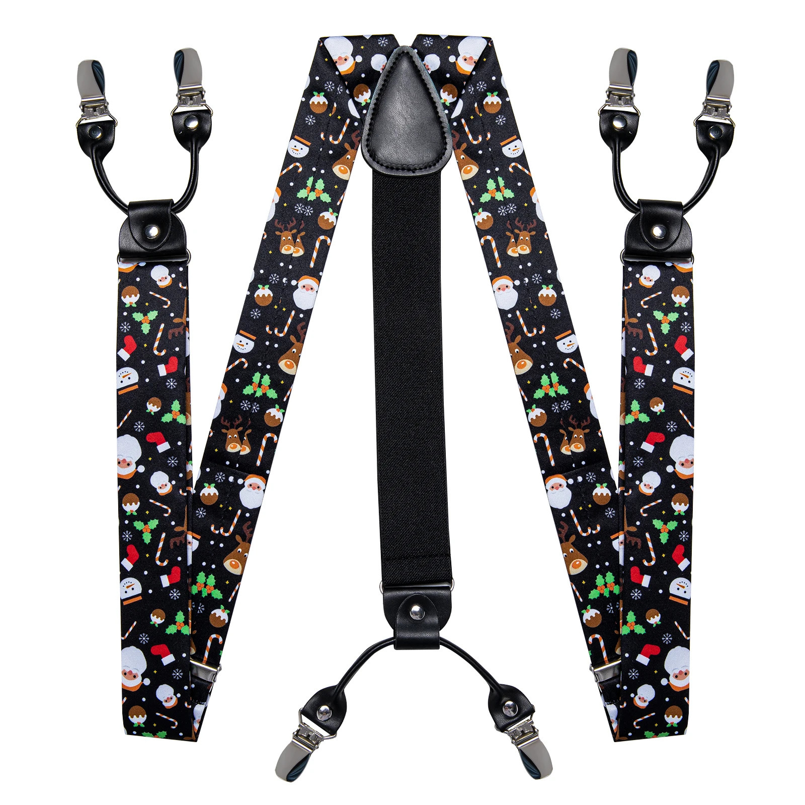 Christmas Mens Elastic Suspenders Adjustable Black Bowtie Cufflinks Set Tree Santa Y back Braces Wide Strap Metal Clip 240401