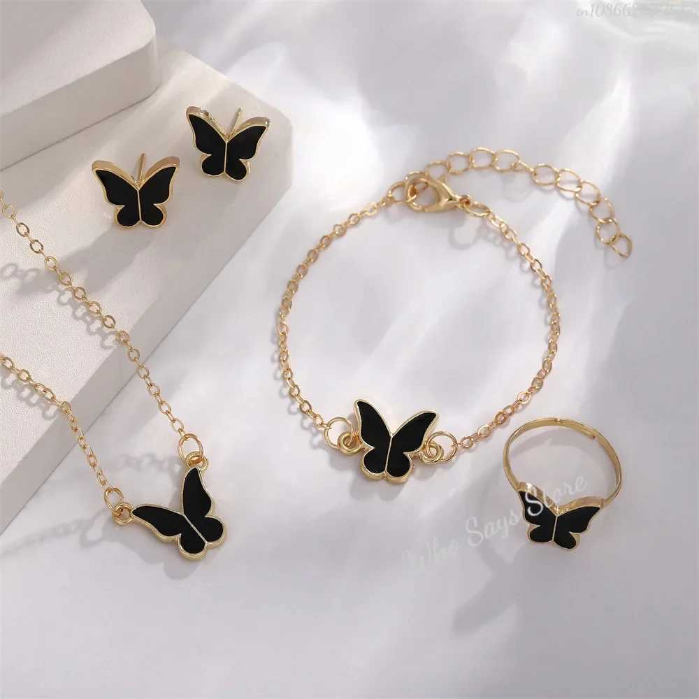 Butterfly Jewelry Sets Crystal Acrylic Romantic Bracelet Ring Necklace Earring Set for Women Wedding Dinner Dr AccoriesXJ241214