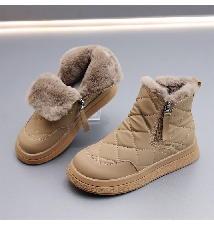 Women's Snow Boots: 2024 Fleece Winter Warm, Anti-slip Thick Sole Versatile, Black/Khaki e9bd
