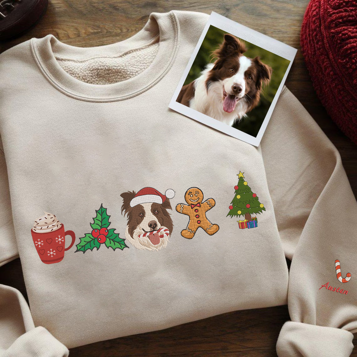 Pet Dog Cat Christmas Hoodie Sweatshirt - Personalized Embroidery to Create a Unique Festive Style for Your Pet.