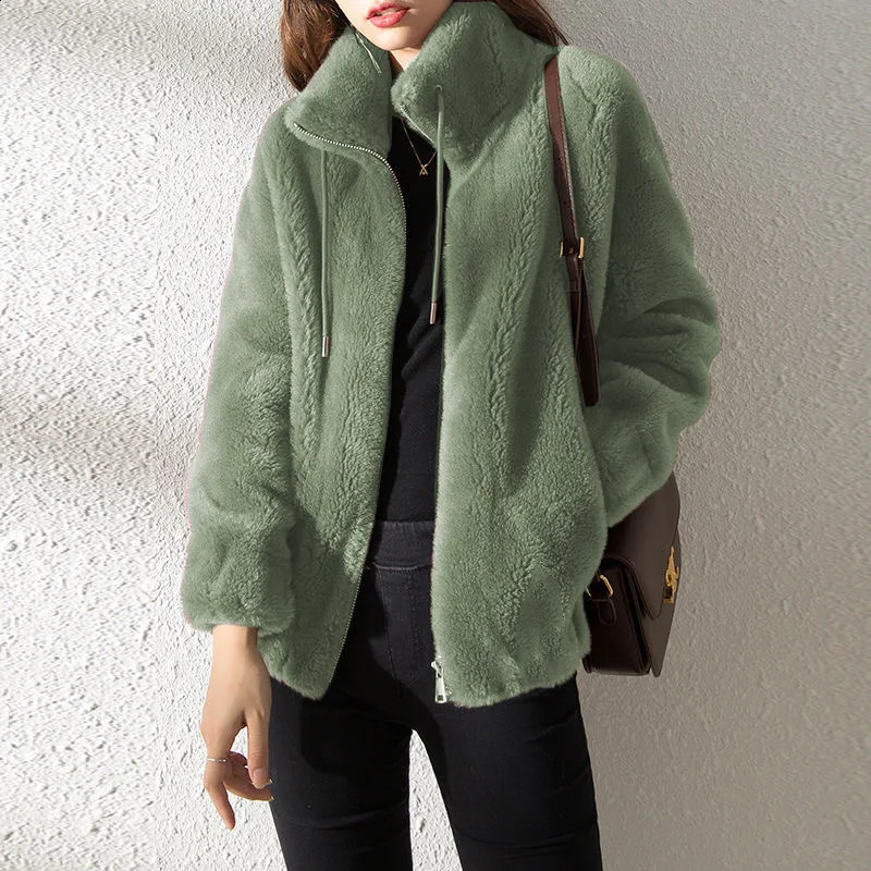 Woman 2024 Fleece Teddy Jacket Cropped Hoodies Plush for Women Long Sleeve Fluffy Zip Up Winter Coat 241116